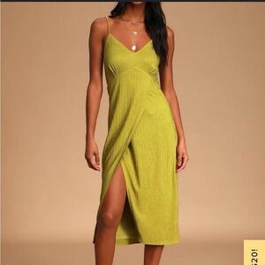 Lulus View and I Chartreuse Tie-Back Faux-Wrap Midi Dress XL